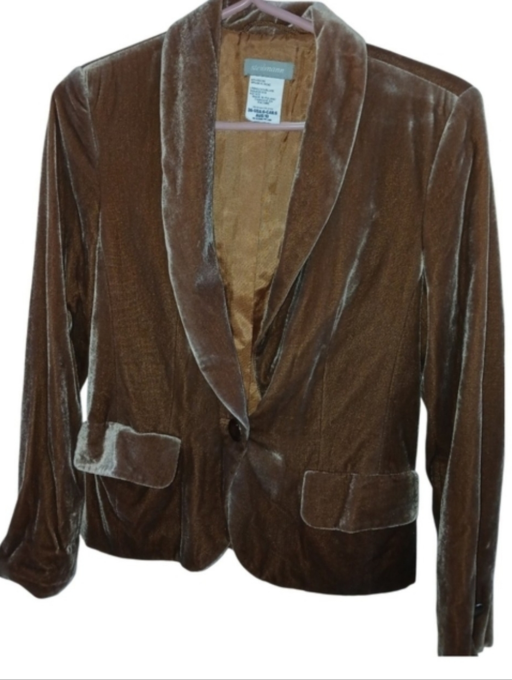 💫Steilmann Women's Metalic Velvet Silk Shawl-Collar Blazer in Brown Vtg